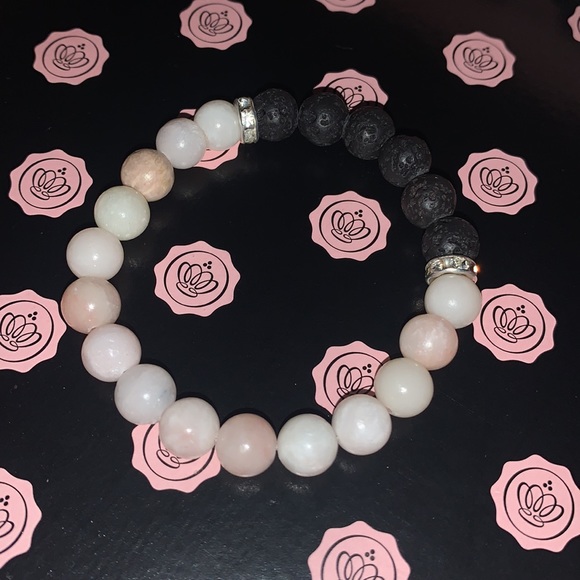 🪬2/$20🪬 AAA Grade Nat 8mm Pink Opal & Lava Stone Stretch Aromatherapy Bracelet - Picture 3 of 12